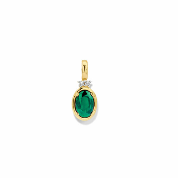 Bague émeraude ovale et diamants épaulée sur or jaune 18 carats – Image 3