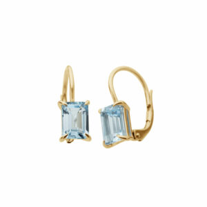 Bijoux d'oreilles dormeuses mini Topazes bleues sur or jaune 18 carats