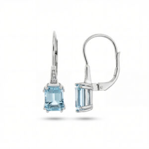 boucles d'oreilles dormeuses vintage topazes bleues et diamants or blanc 18 carats