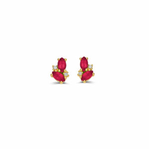 boucles d'oreilles romantiques navettes rubis et diamants or jaune 18 carats