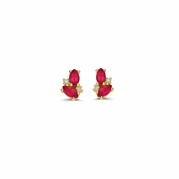 boucles d'oreilles romantiques navettes rubis et diamants or jaune 18 carats