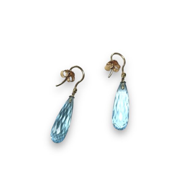 BIJOUX BOUCLES D'OREILLES PAMPILLES TOPAZES BLEUES ET DIAMANTS or jaune 18 carats – Image 2