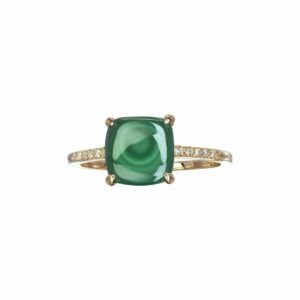 bague Isabelle Langlois coussin cabochon Malachite diamants or rose 18 carats