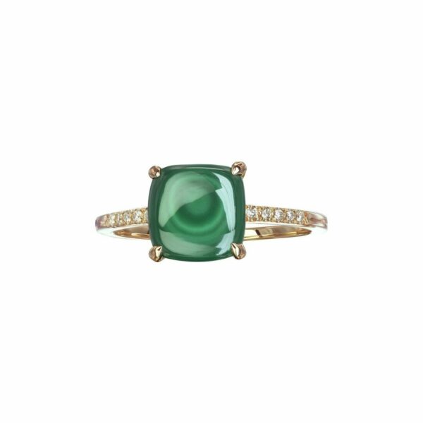 bague Isabelle Langlois coussin cabochon Malachite diamants or rose 18 carats