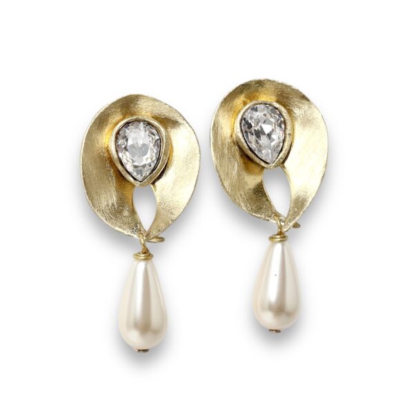 BOUCLES D'OREILLES PERLES D'IMITATION BRONZE ET CRYSTAL BRUN/NOIR – Image 3
