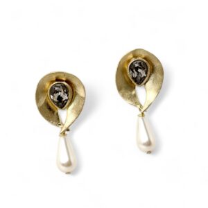 BOUCLES D'OREILLES PERLES D'IMITATION BRONZE ET CRYSTAL BRUN/NOIR