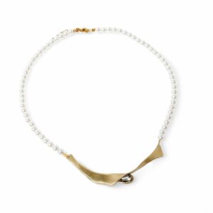COLLIER BLOOM EN BRONZE, PERLES D'IMITATION et CRYSTAL BLANC