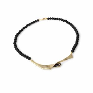 COLLIER BLOOM EN BRONZE, PERLES DE LAVE et CRYSTAL NOIR