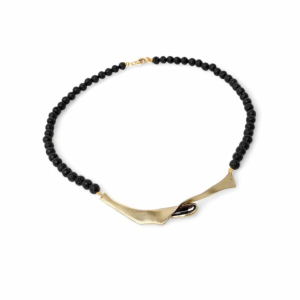 COLLIER BLOOM EN BRONZE, PERLES DE LAVE et CRYSTAL NOIR