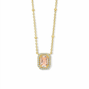Collier pendentif argent 925 plaqué or jaune avec pierre rose imitation et zircons