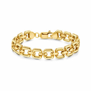 Bracelet en argent 925 plaqué or jaune avec maillons carrés coussins Cherbourg