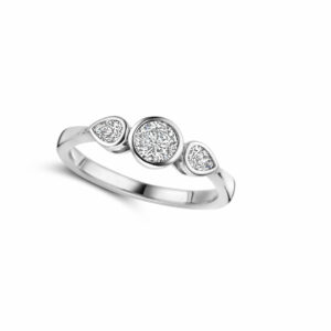 Solitaire épaulé argent 925 oxydes de zirconium sertis clos taille rond et poires