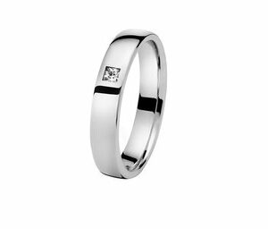 Bague alliance ruban confort diamant princesse en Platine 950. Cherbourg