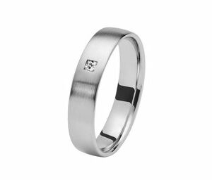 Bague alliance de mariage ruban confort brossé Platine 950 et diamant taille princesse