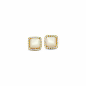 BOUCLES PUCES D'OREILLES EN NACRE CABOCHON ET OXYDES ARGT925 PLAQUE OR