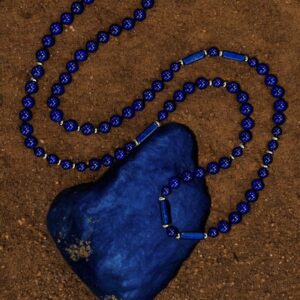 Collier sautoir Lapis Lazuli AAA plaqué or 18 carats. Cherbourg