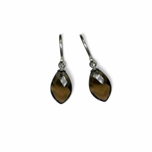 Paire Boucles mini pampille créoles quartz fumé facetté AAA argent 925. Cherbourg