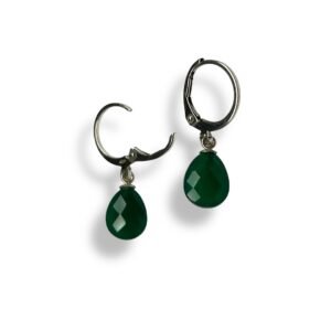 Boucles mini créoles agate verte pampille facettée argent 925. Cherbourg