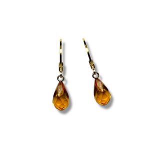 Boucles mini créoles pampille ambre facetté AAA plaqué or 18 carats. Cherbourg