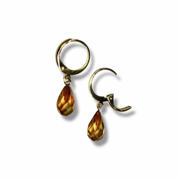 Boucles mini créoles pampille ambre facetté AAA plaqué or 18 carats. Cherbourg – Image 2