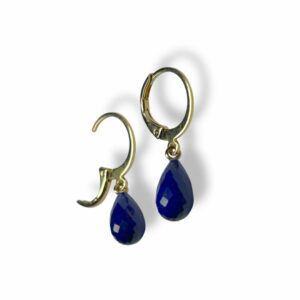 Boucles d'oreilles mini créoles pampilles lapis lazuli facetté plaqué or 18 carats. Cherbourg