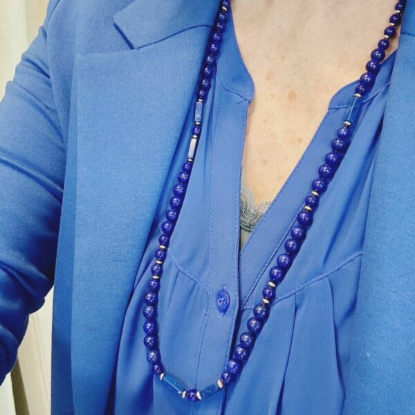 Collier sautoir Lapis Lazuli AAA plaqué or 18 carats. Cherbourg – Image 2