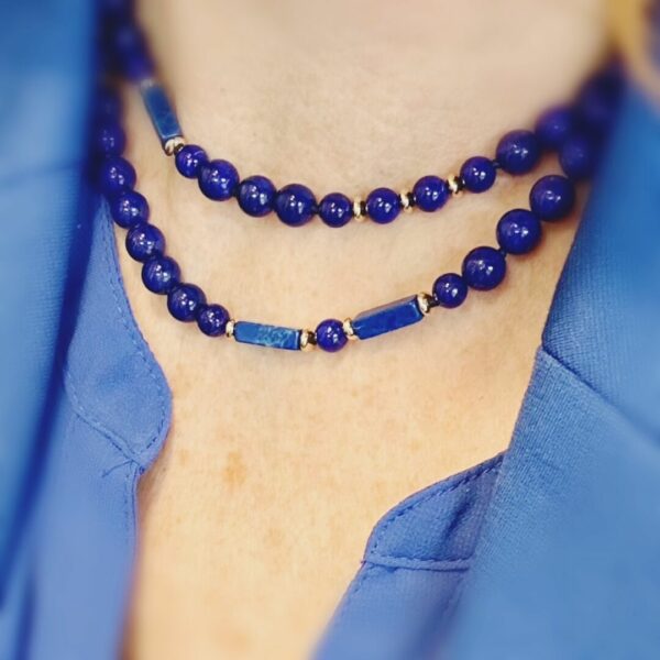 Collier sautoir Lapis Lazuli AAA plaqué or 18 carats. Cherbourg – Image 3