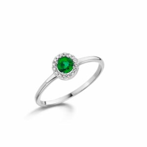Bague émeraude entourage serti illusion en or blanc 18 carats 750/000ème. Cherbourg