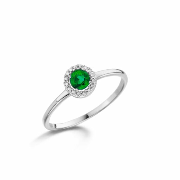 Bague émeraude entourage serti illusion en or blanc 18 carats 750/000ème. Cherbourg