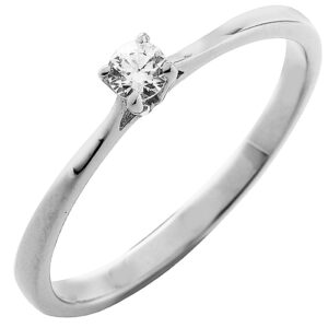 Bague fiançailles solitaire diamant naturel 0.10 ct. or blanc 18 carats 750/000. Cherbourg