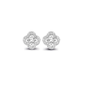 Boucles d'oreilles trèfles Salina diamants G-VS or blanc 18 carats. One more Cherbourg
