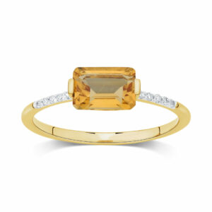 Bague Lilou citrine taille émeraude et diamants sur or jaune 18 carats 750/000 Cherbourg