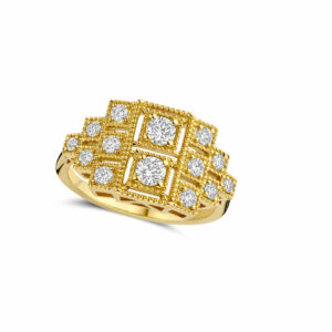 Bague art déco MUCHA diamants sur or jaune 18 carats 750/000 Cherbourg