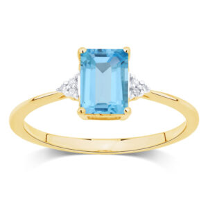 Bague Lilou Topaze bleue et diamants sur or jaune 18 carats 750/000 Cherbourg