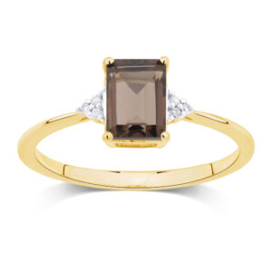 Bague Lilou pierre fine quartz fumé et diamants or jaune 18 carats 750/000 Cherbourg