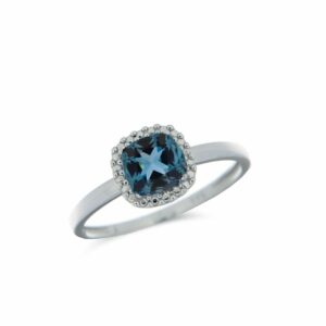 Bague topaze blue london coussin or blanc 18 carats 750/000