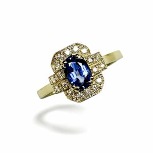 Bague Art déco saphir de Ceylan et diamants or jaune 18 carats 750/000 Cherbourg