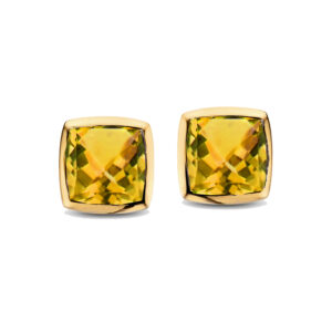 Boucles d'oreilles citrines coussin sur or jaune 18 carats 750/000ème. Cherbourg
