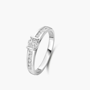 Bague solitaire diamant accompagné Héritage or blanc 18 carats 750/000èmè Cherbourg