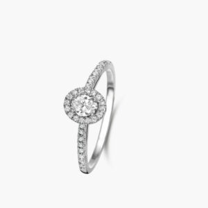 Bague solitaire diamant entourage et accompagné Tendresse or blanc 18 carats Cherbourg