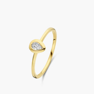Bague solitaire diamant Eternel taille poire serti clos or jaune 18 carats Cherbourg