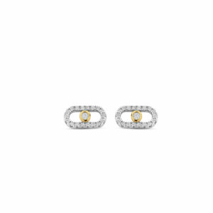 Boucles puces d'oreilles argent 925 bicolore plaqué or jaune 18 carats & oxydes zirconium. Cherbourg