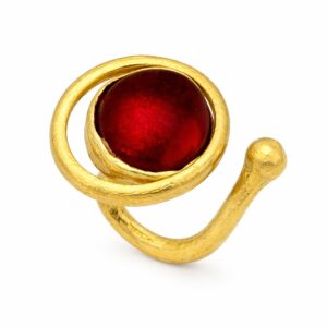 Bague artisanale Océanic bronze et résine rouge Cherbourg