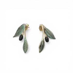 Boucles bijoux d'oreilles Rameau d'olivier en bronze oxydé vert Cherbourg