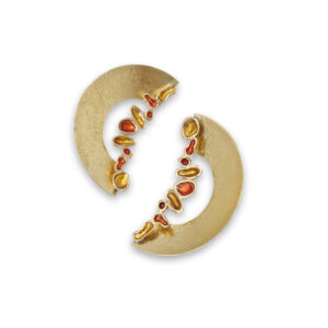 Boucles d'oreilles Slice bronze et émail orange et jaune artisanat Cherbourg