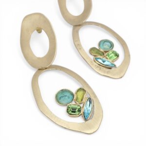 Boucles bijoux d'oreilles XL Garden en bronze, crystaux et résines de couleur. Cherbourg