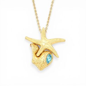 Collier Sea Star 2 bronze et pierres crystaux facettés bleu azur Cherbourg