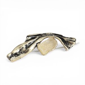 Broche Drapée artisanat bronze doré et oxydé noir pierre en résine Cherbourg