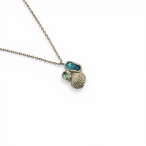 Collier Sea shell coquillage bronze et 2 pierres crystal et résine  Cherbourg