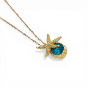 Collier Sea star PM en bronze et crystal facetté bleu profond Cherbourg